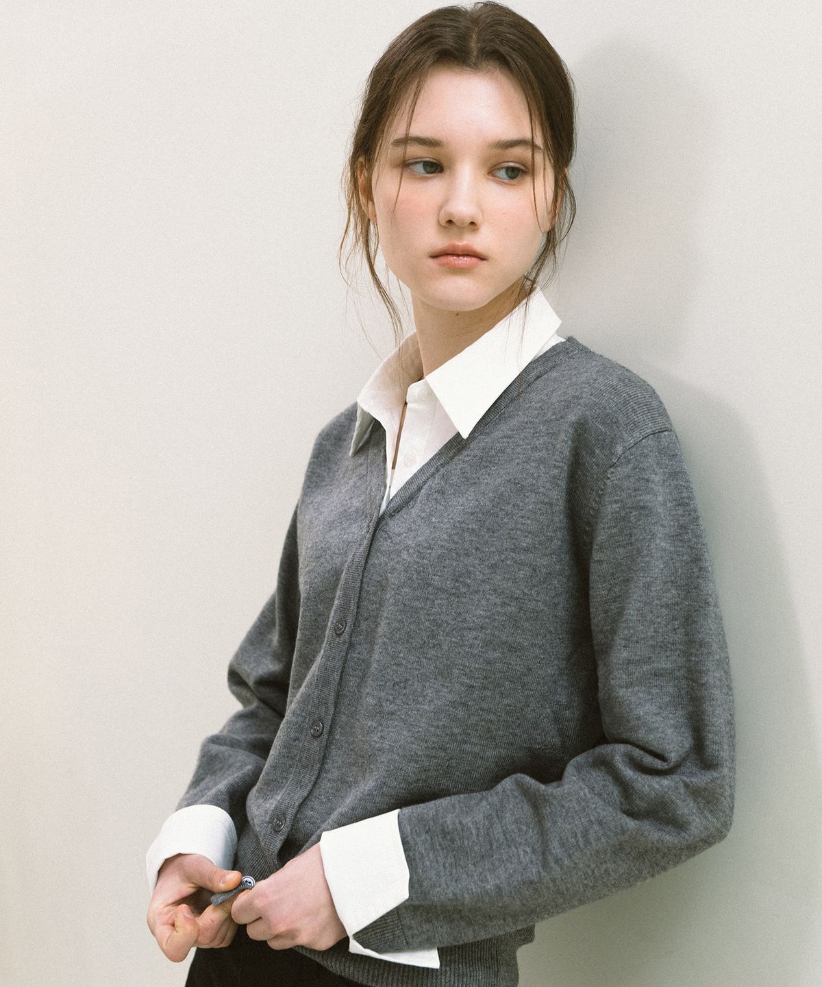 엽페(YUPPE) SHIRT COLLAR CARDIGAN_GRAY