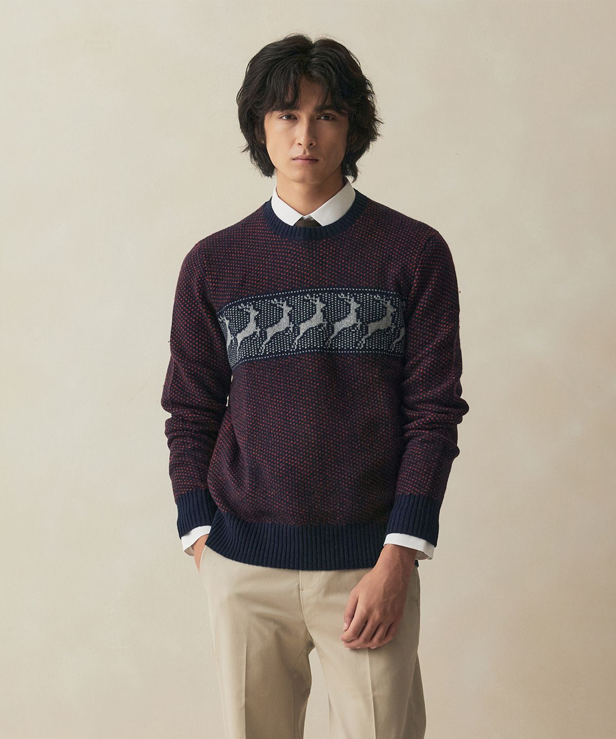 브룩스 브라더스(BROOKS BROTHERS) 디어 체스트 스트라이프 스웨터 (버건디) (BBWRMF4555EEW)