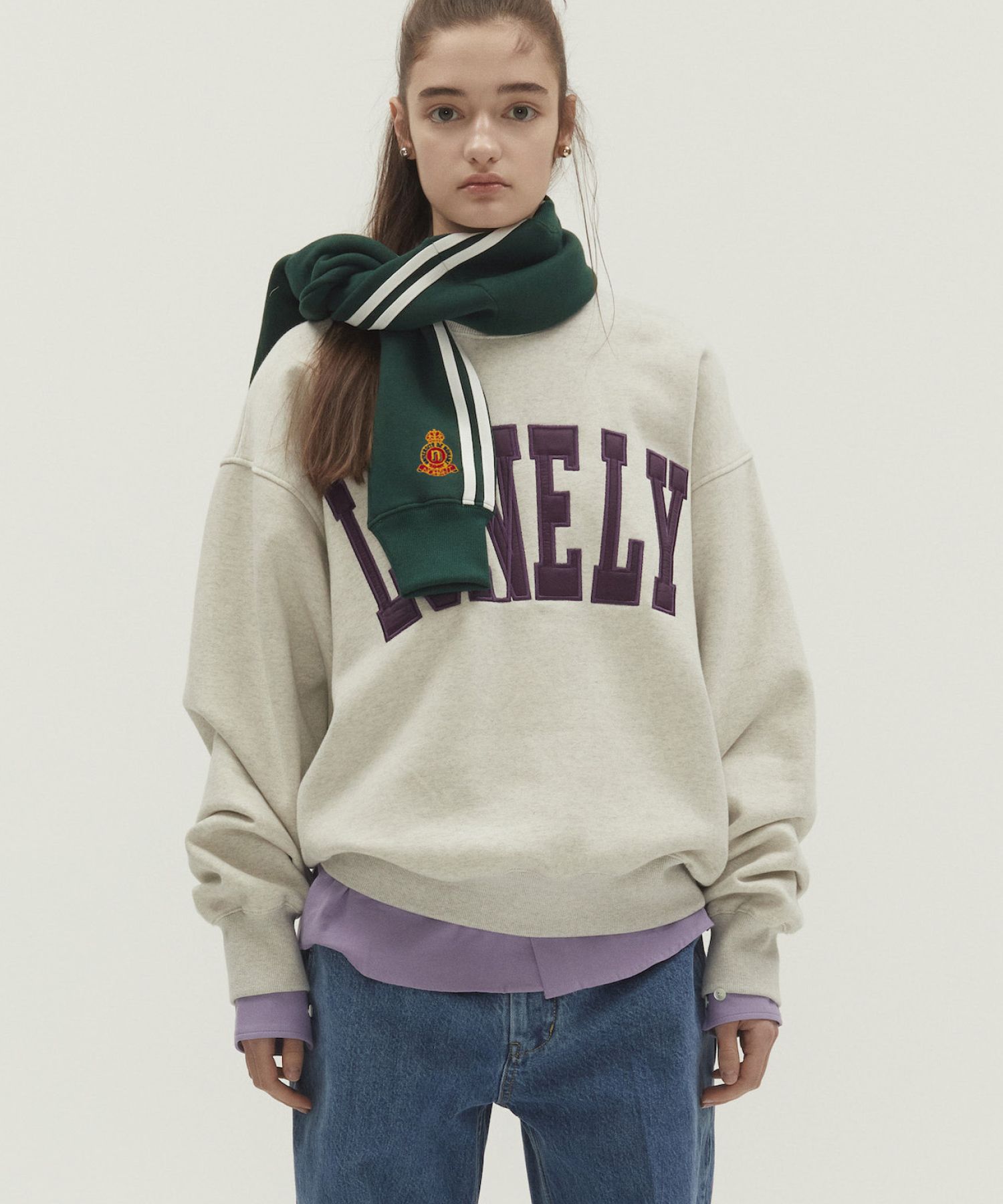 MUSINSA公式 | NOHANT LONELY/LOVELY FLUFF SWEATSHIRT OATMEAL-PURPLE
