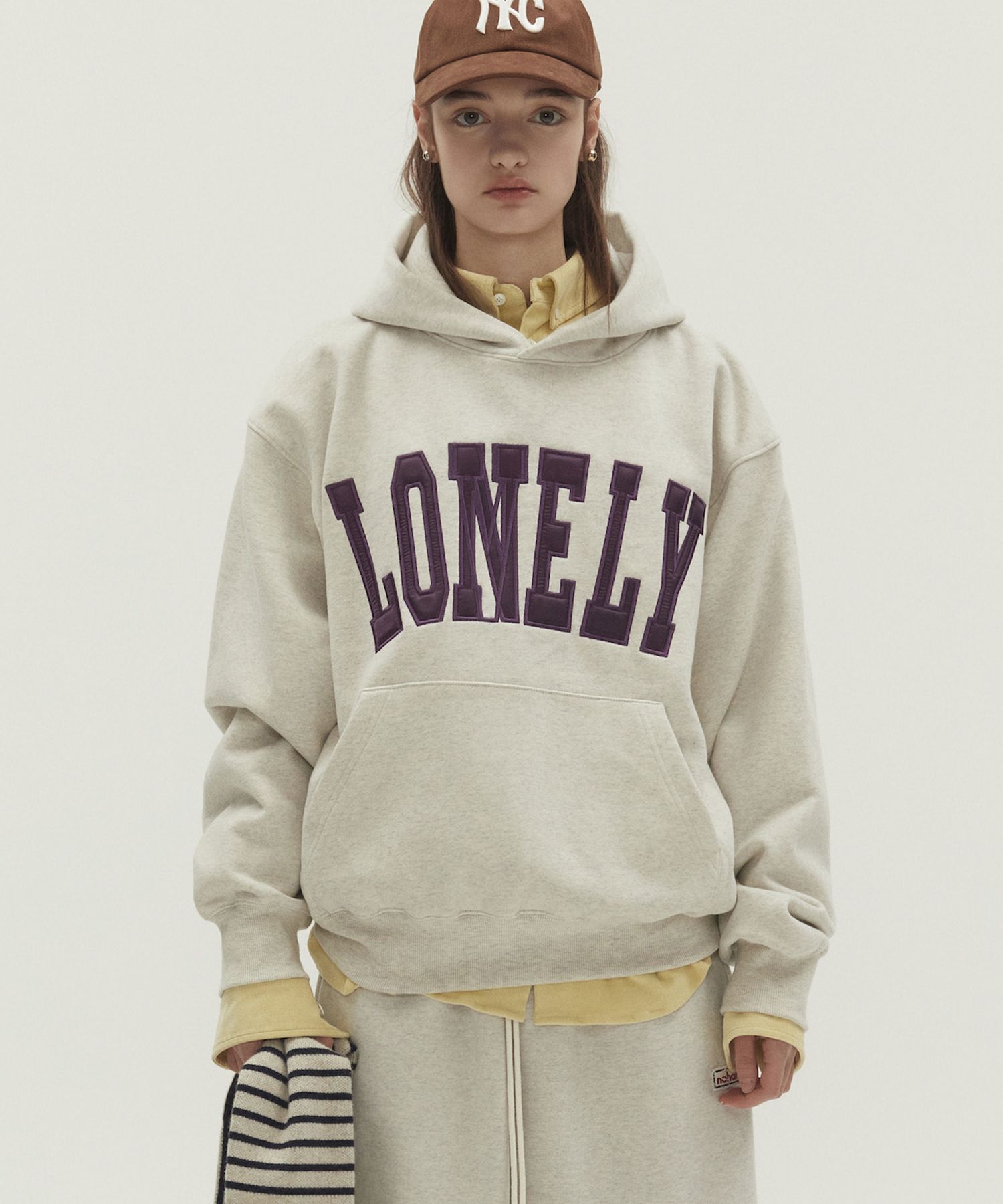 MUSINSA公式 | NOHANT LONELY/LOVELY FLUFF HOODIE OATMEAL-PURPLE