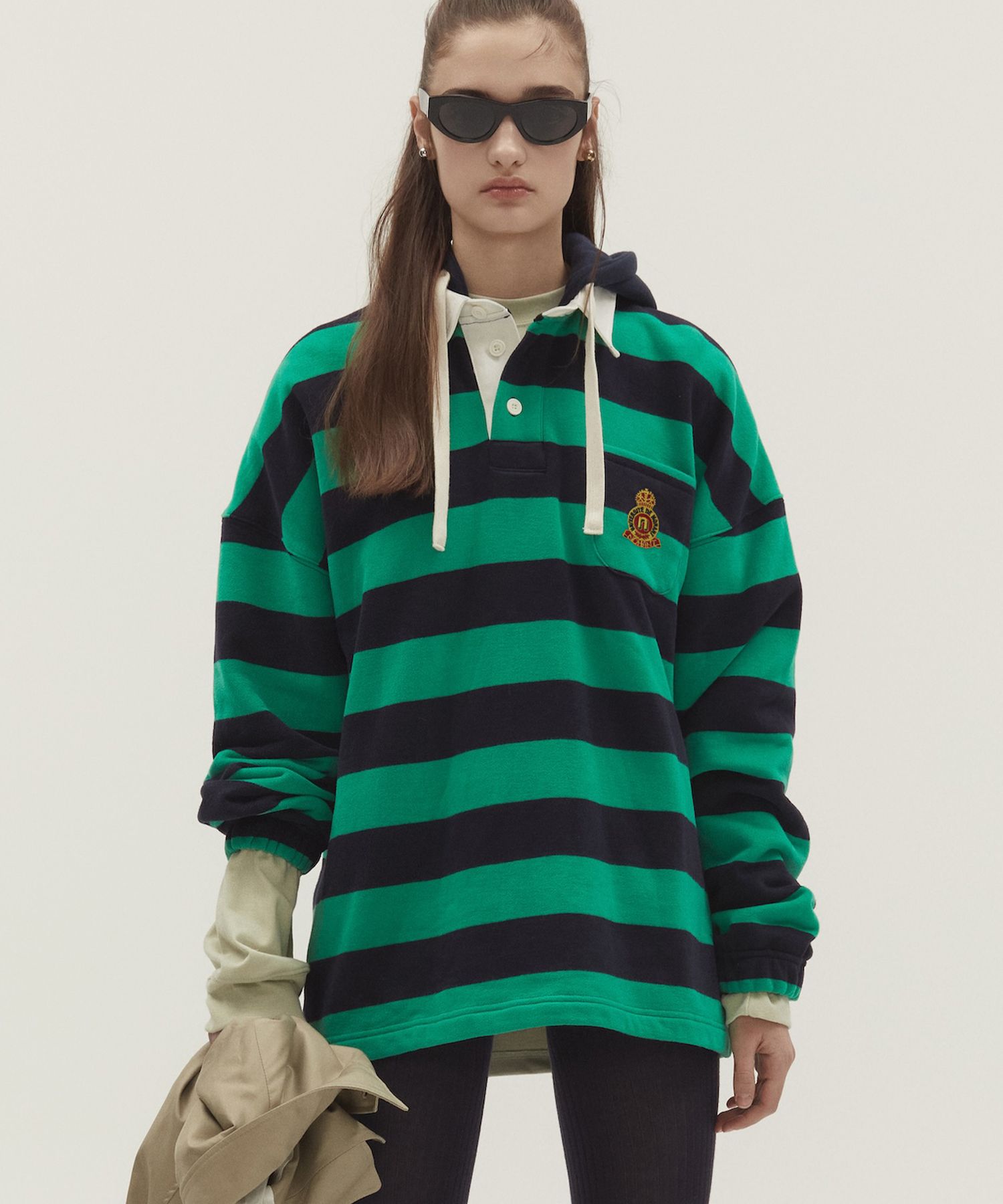 【NOHANT】STRIPE HOODIE RUGBY SHIRT STRIPE HOODIE RUGBY SHIRT RED - NOHANT | 60% - Asian Fashion