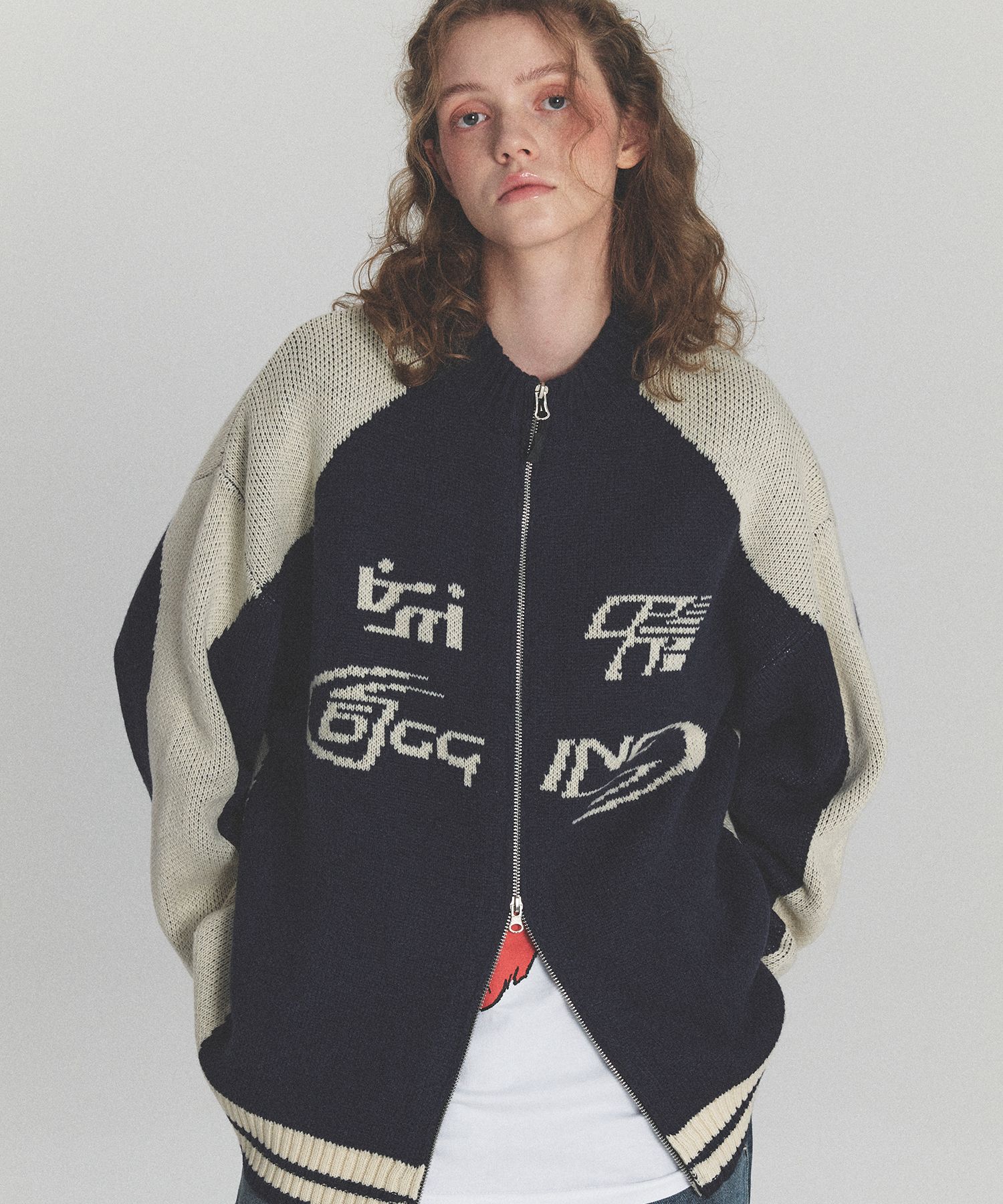 ★CPGN STUDIO★Curved block knit zip-up★送料・関税込★ MUSINSA | CPGN STUDIO [2-WAY] Curved block knit zip-up black