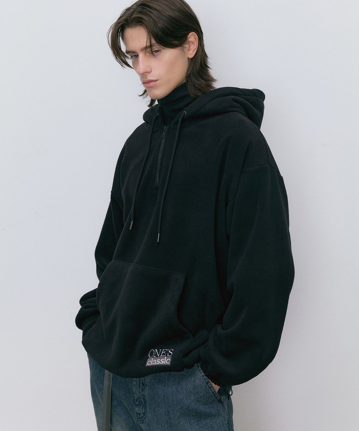 엔도어(ENDOOR) Fleece classic half zip-up hoodie (black)