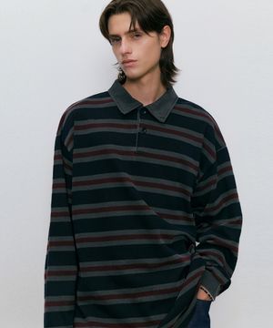 Vintage stripe polo shirt (Vintage gray)