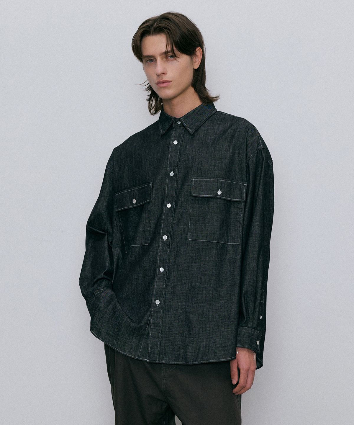 엔도어(ENDOOR) Washed over denim shirt (black)