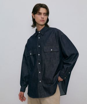 Washed over denim shirt (deep blue)