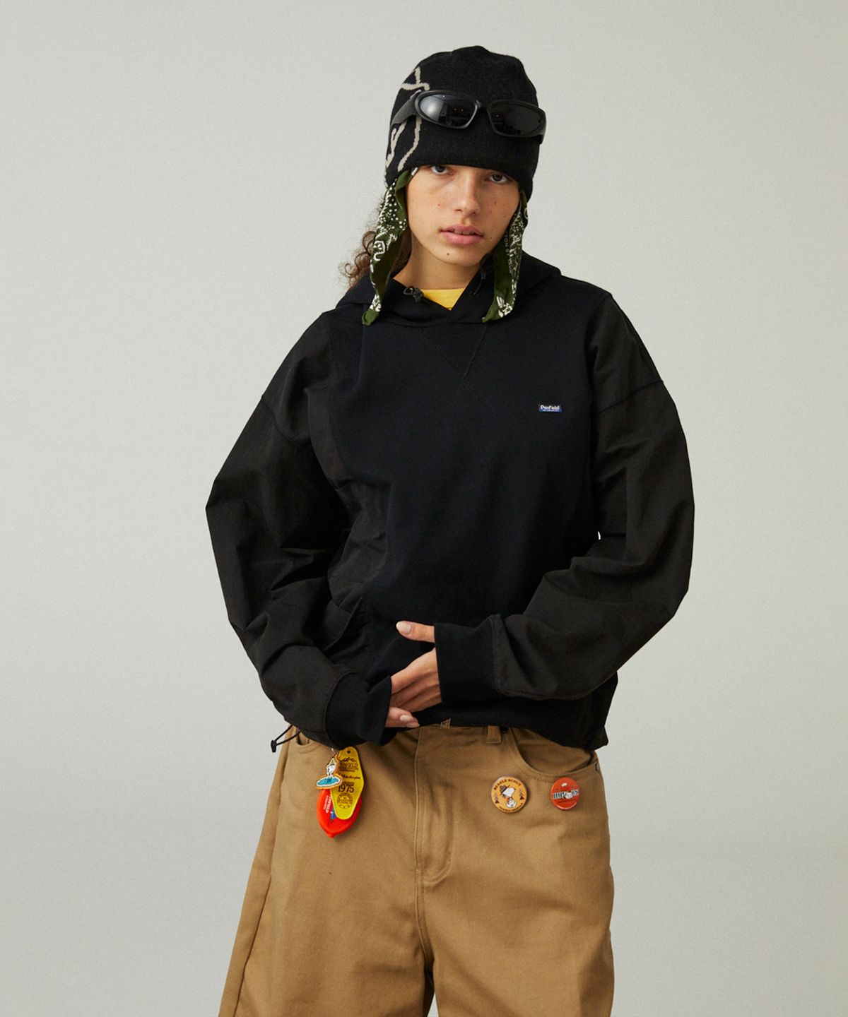 펜필드(PENFIELD) CN MIXED UTILITY POCKET SWEAT HOODIE BLACK_FQ3KH80U
