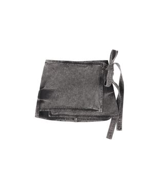 빈티지 워싱 데님 미니 렙스커트 블랙