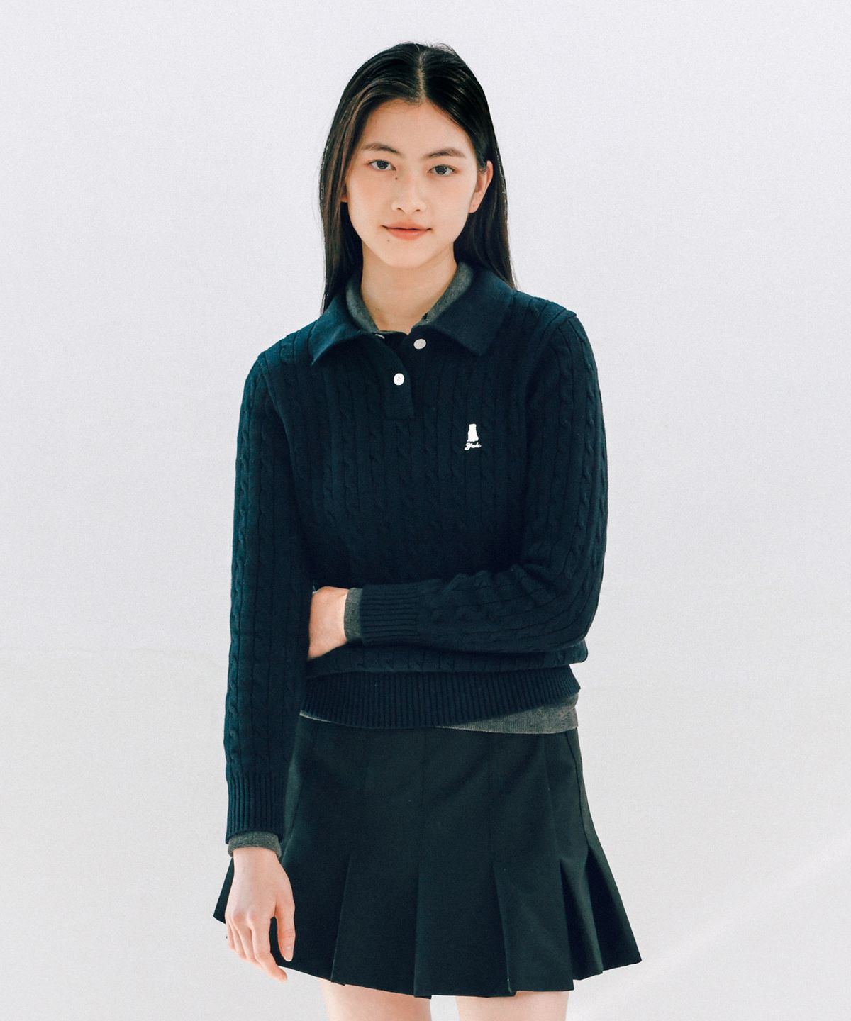 예일(YALE) 우먼즈 케이블 폴로 니트_네이비