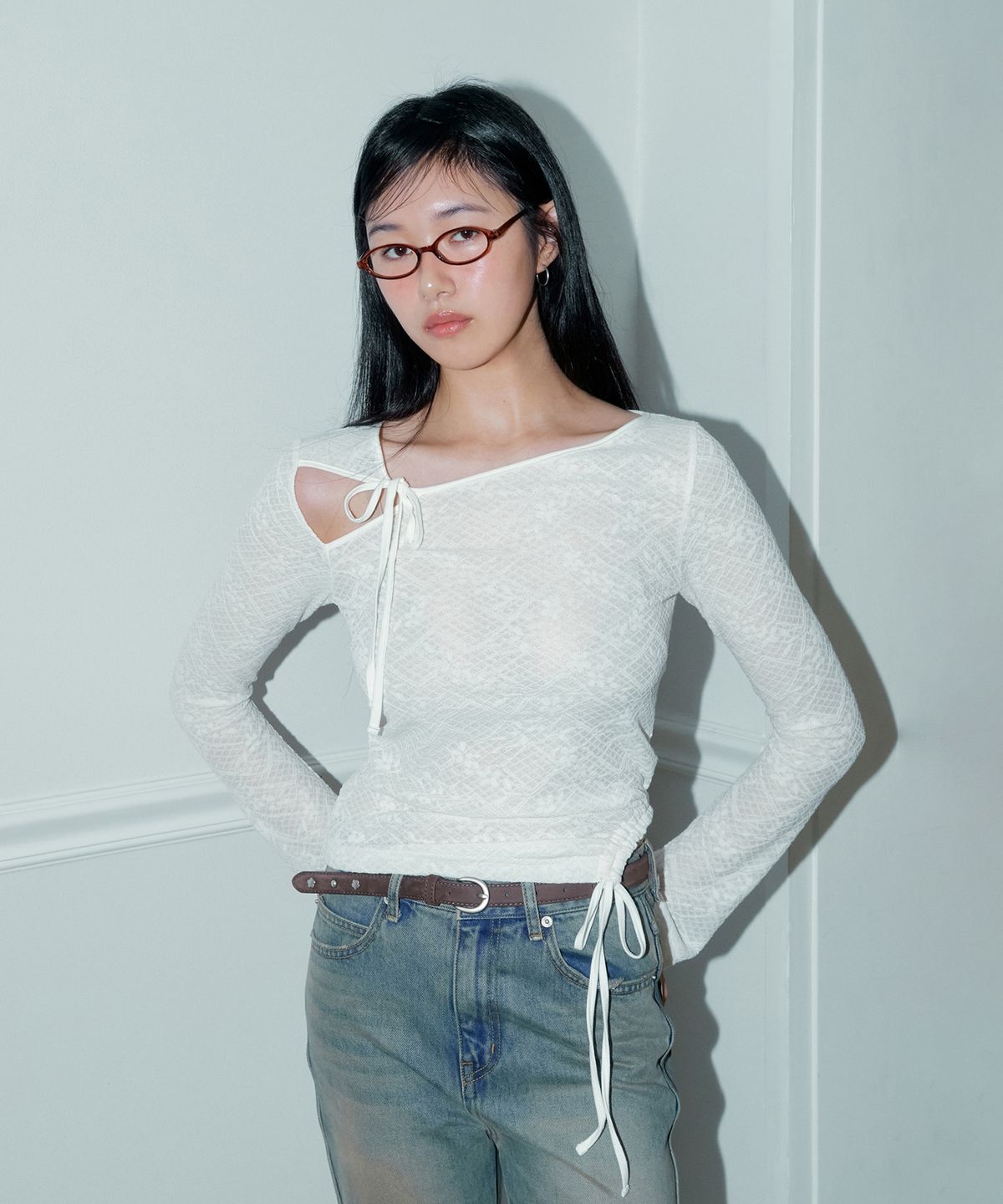 마가린핑거스(MARGARIN FINGERS) LACE CUT OUT T-SHIRT (IVORY)