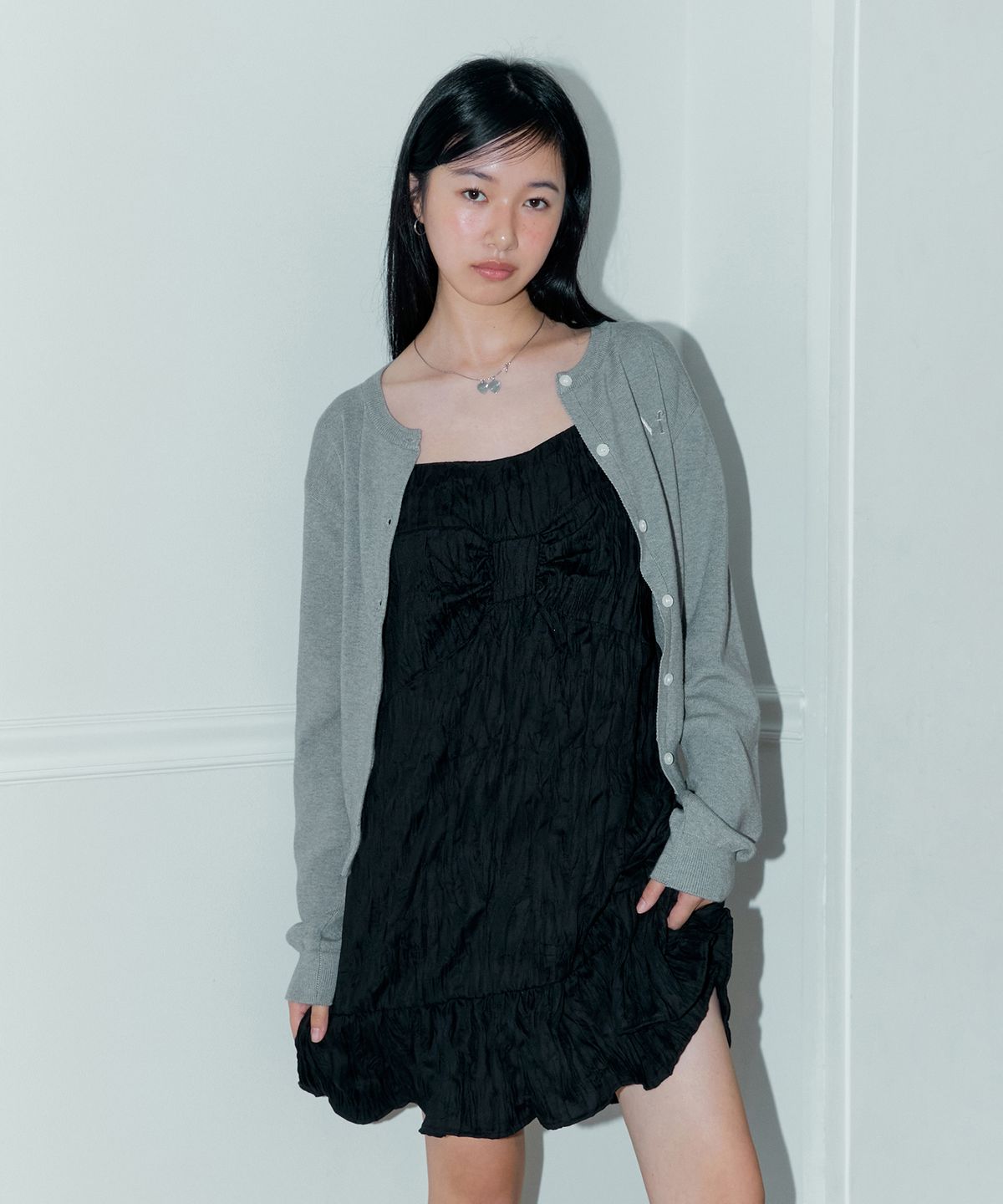 마가린핑거스(MARGARIN FINGERS) WRINKLE RIBBON ONE-PIECE (BLACK)