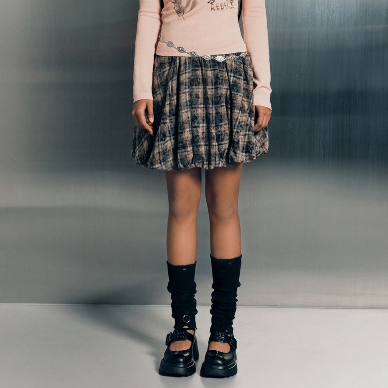 CHECK BALLOON SKIRT BROWN 체크 벌룬 스커트  BQ4WS002