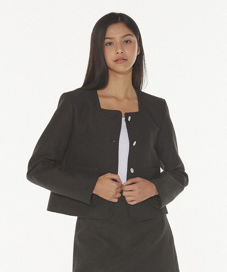 CLASSY BOUCLE TWEED JACKET - BLACK