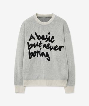 슬로건 라운드 니트 스웨터_화이트