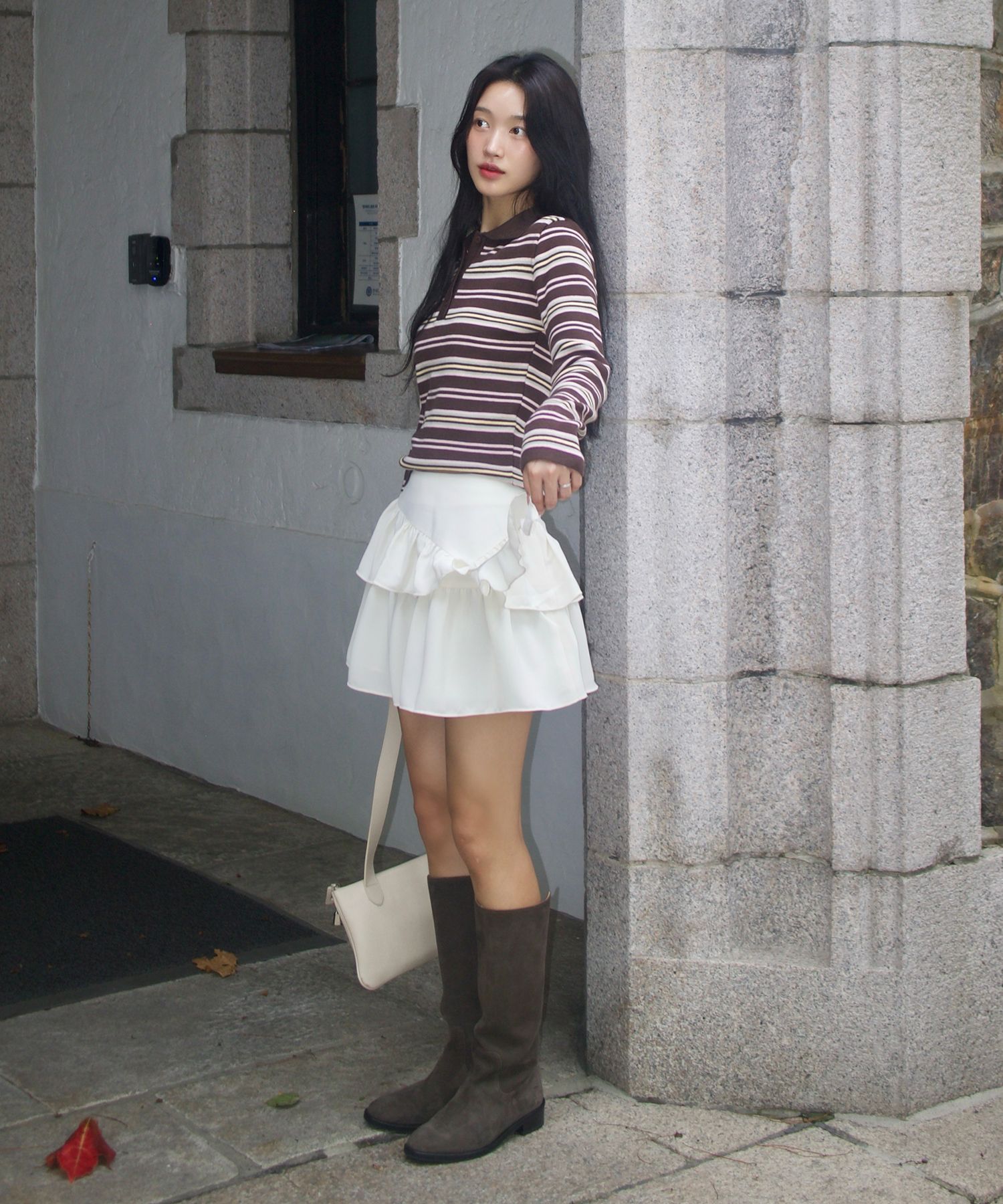 ★関税込★Margarin Fingers★CHECK UNBALANCE SKIRT★スカート MUSINSA | MARGARIN FINGERS RUFFLE UNBALANCE SKIRT (BLACK)