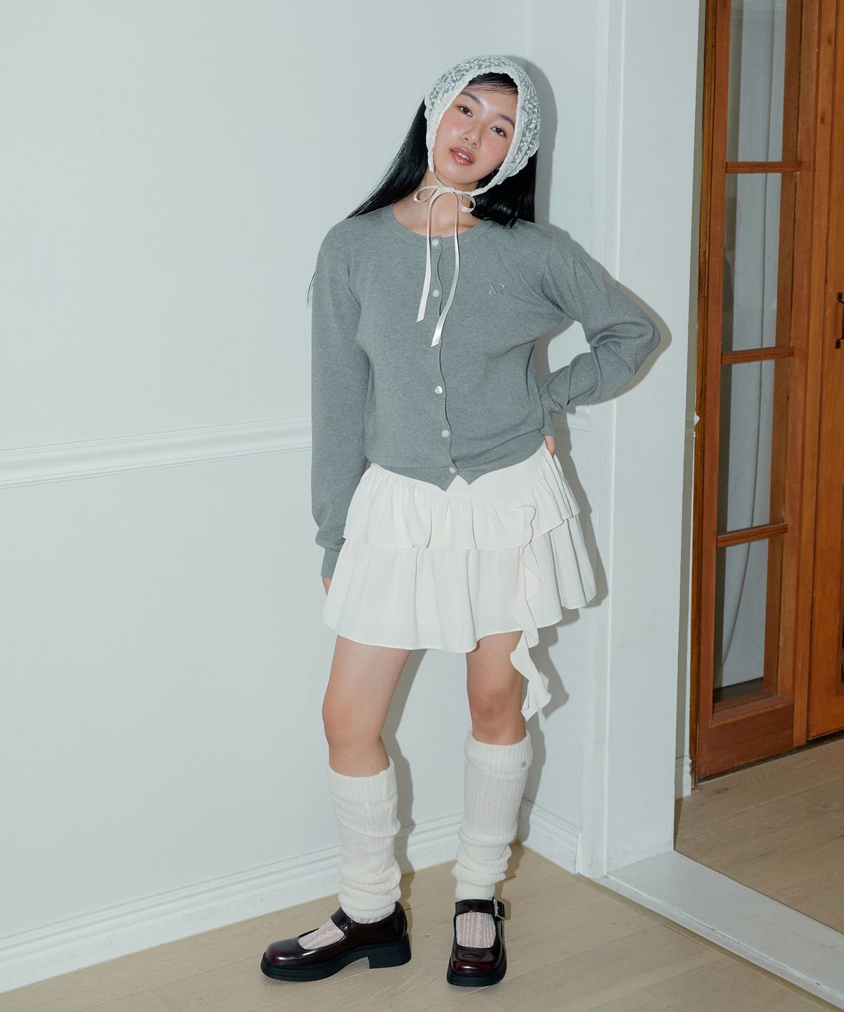 마가린핑거스(MARGARIN FINGERS) RUFFLE UNBALANCE SKIRT (CREAM)