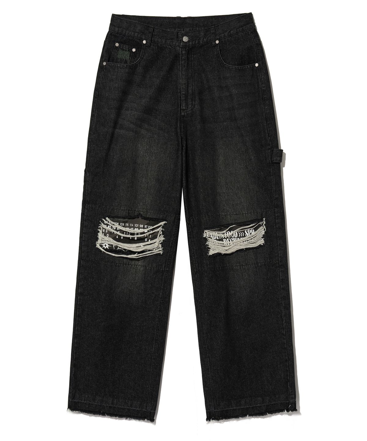 브라운브레스(BROWNBREATH) SPEAKER STRAIGHT PATCH JEAN - BLACK