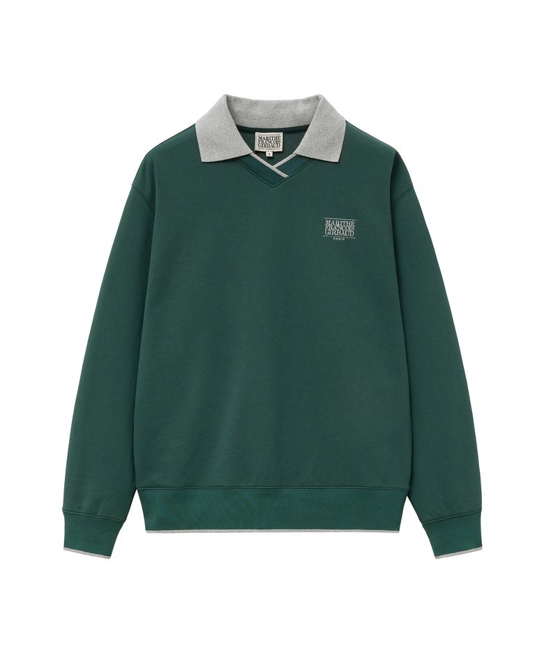 MOUVEMENT V-NECK COLLARED SWEATSHIRT dark teal