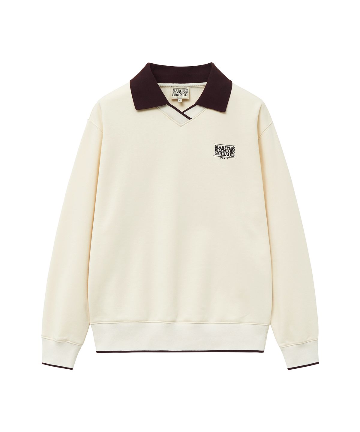 마리떼 스포츠(MARITHÉ SPORT) MOUVEMENT V-NECK COLLARED SWEATSHIRT ivory