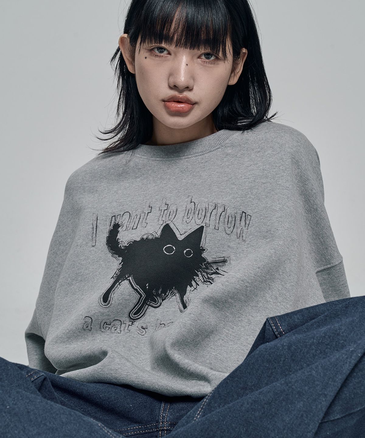 칙스(CHICKS) Cats hands 긴팔 맨투맨 티셔츠 Melange 기모 추가
