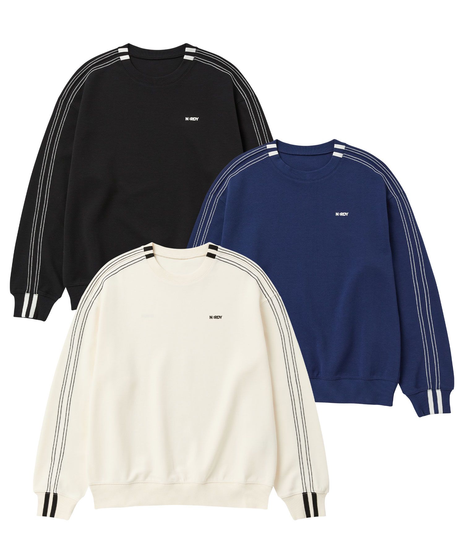 さらに100円引き◆NERDY◆REVERSE LINE SWEATSHIRT MUSINSA公式 | NERDY Reverse Line Sweatshirt (Black/Ivory/Navy)