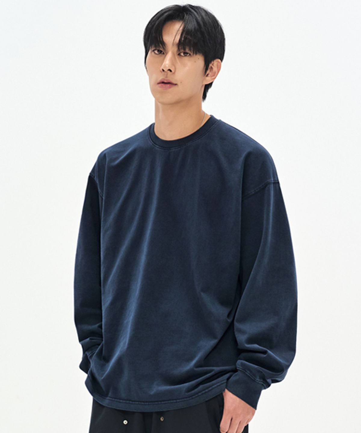 소버먼트(SOVERMENT) 460G 컷 헤비 피그먼트 롱 슬리브-워시드 네이비-
