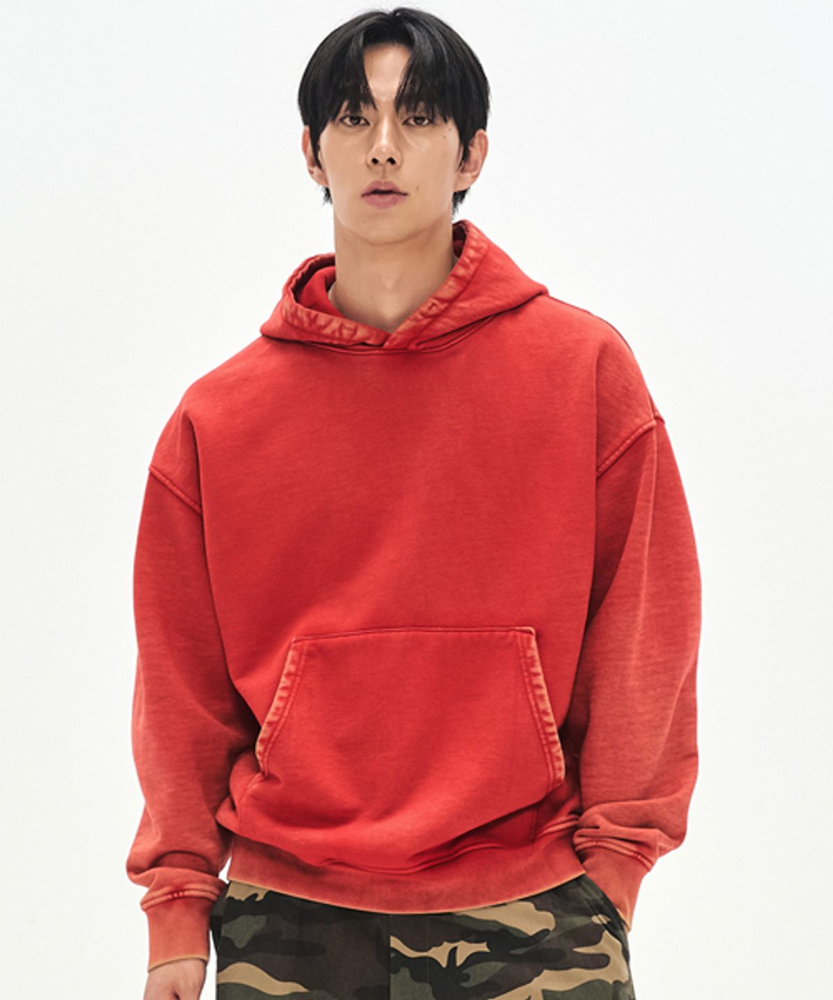 소버먼트(SOVERMENT) 890G 컷 블리치 후드-에시드 레드-