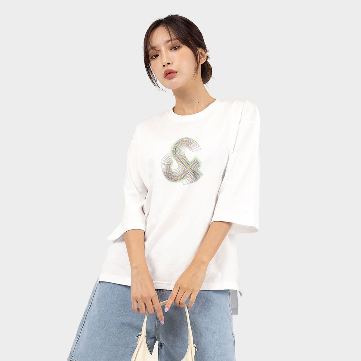 엘런아시(ELLENASSY) EA그래픽 7부 옆트임 티셔츠