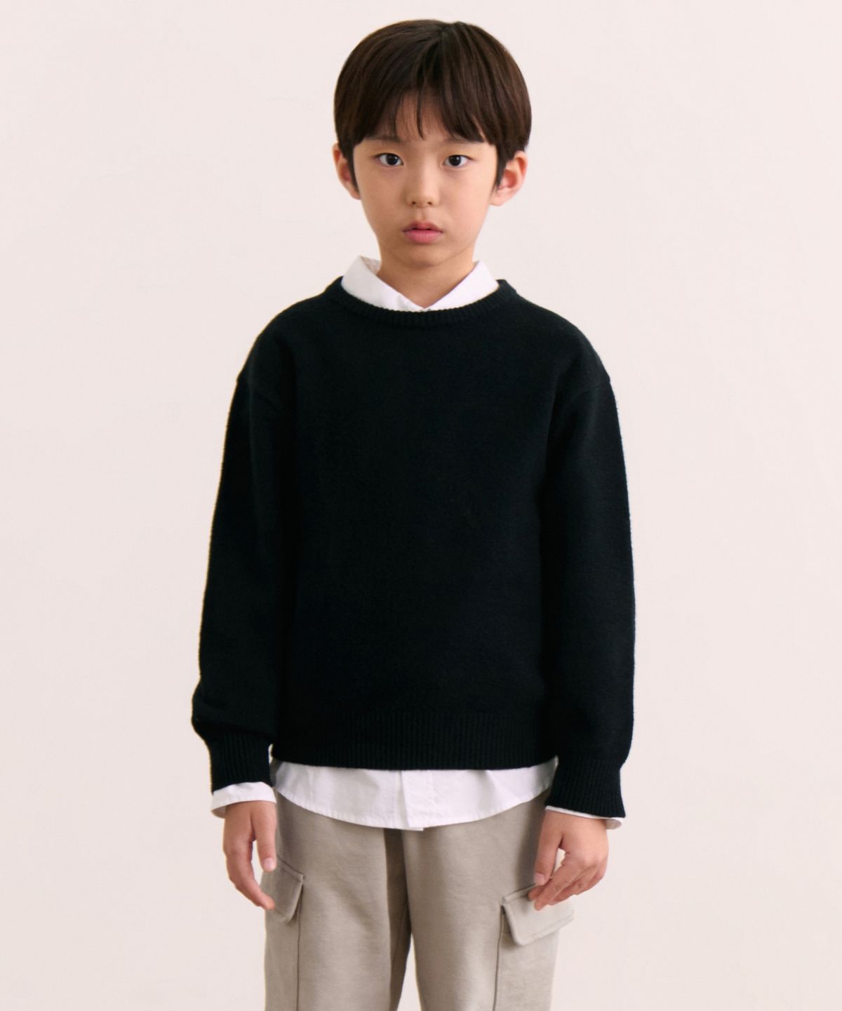 무신사 스탠다드 키즈(MUSINSA STANDARD KIDS) 에센셜 크루 넥 니트 [블랙]