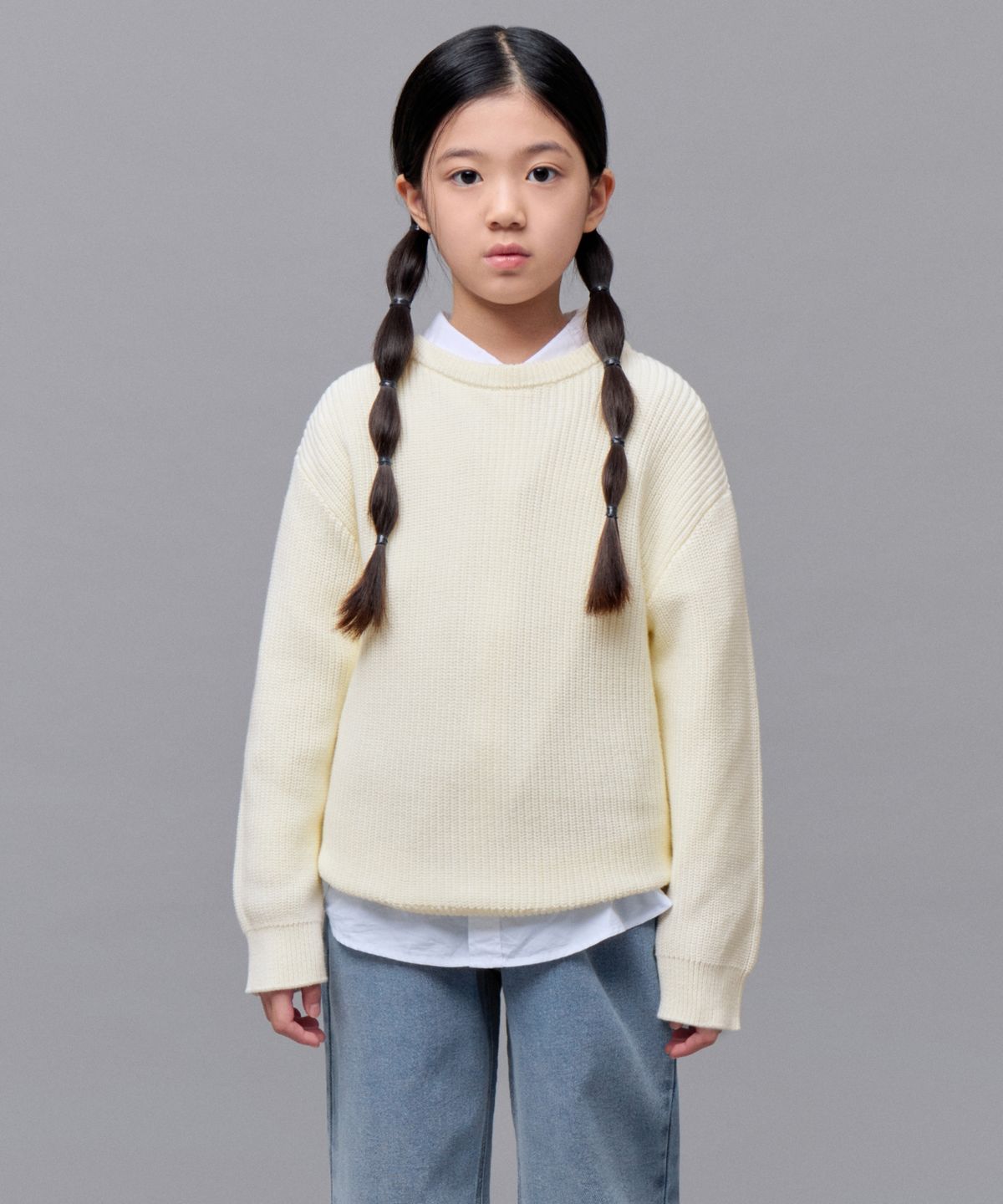 무신사 스탠다드 키즈(MUSINSA STANDARD KIDS) 코튼 리브드 크루 넥 니트 [크림]