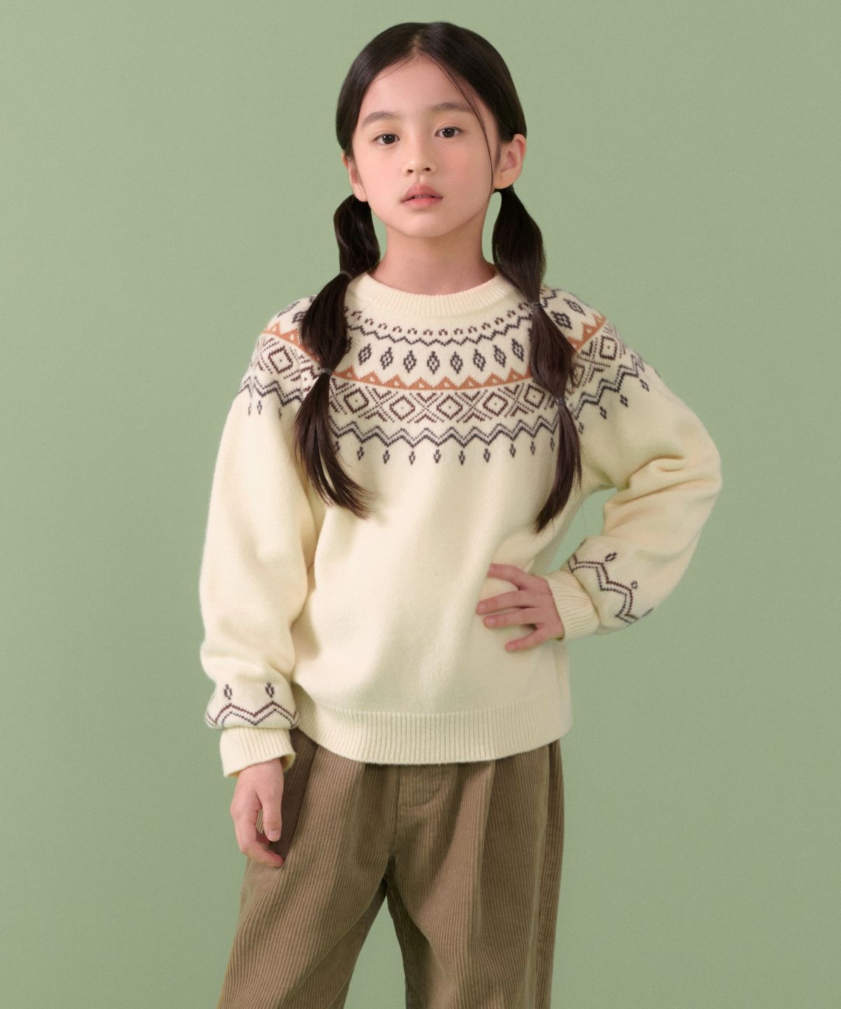 무신사 스탠다드 키즈(MUSINSA STANDARD KIDS) 페어 아일 크루 넥 니트 [크림]