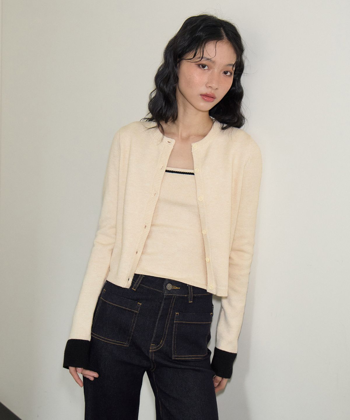 살롱 드 욘(SALON DE YOHN) Cuffs Knit Cardigan Set_ Ivory