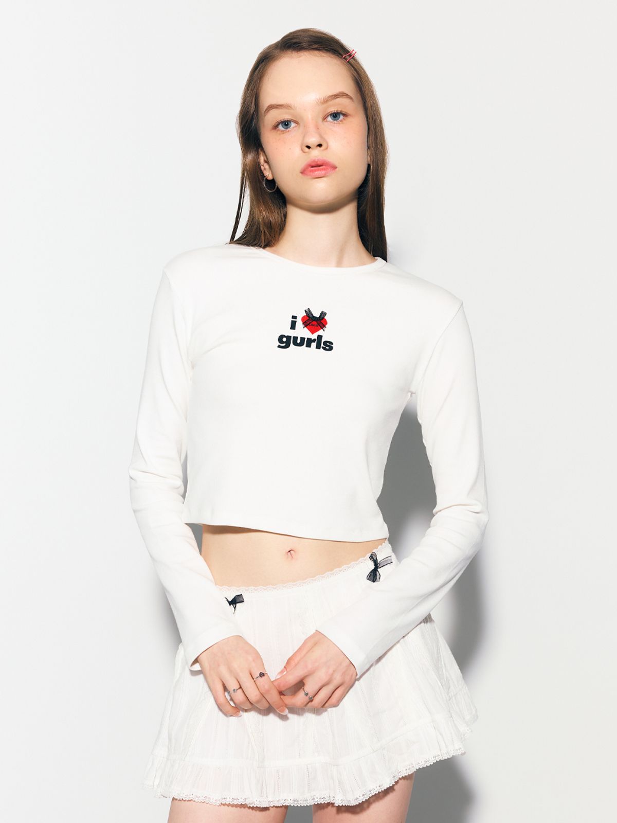 에즈이프 캘리(ASIF CALIE) GURLS CROP LONG SLEEVE T-SHIRT WHITE