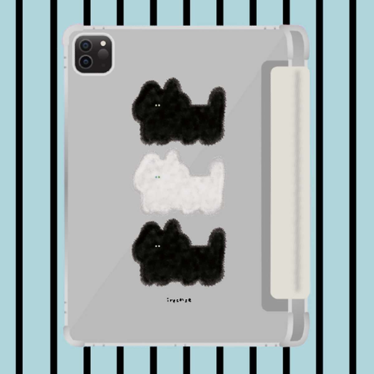 이레케이스앤굿즈(IRECASEGOODS) 복슬고양이 갤럭시탭 아이패드 애플펜슬 수납가능 풀커버 파스텔