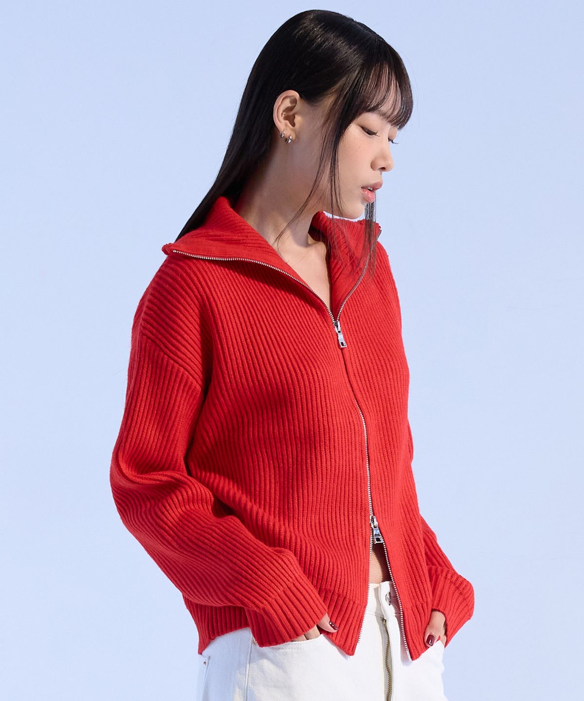 모아(MOAA) 투웨이 집업 니트 (RED)