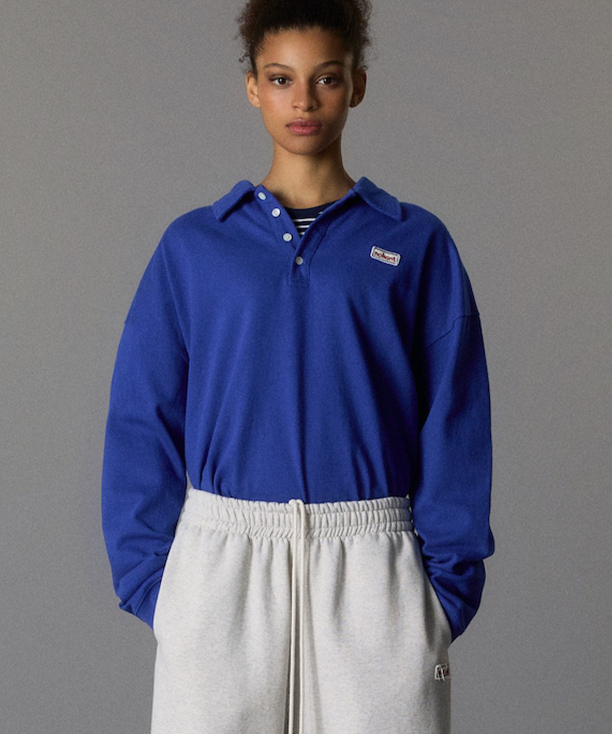 노앙(NOHANT) WASHED POLO LONG SLEEVE T-SHIRT BLUE