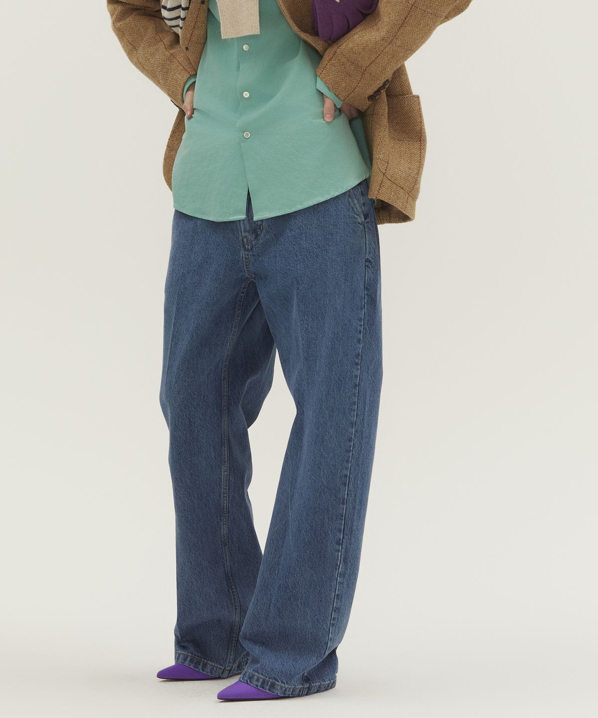 노앙(NOHANT) WASHED LOOSE FIT DENIM PANTS MID BLUE