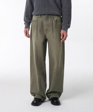피그먼트 와이드 데님 팬츠 [카키]