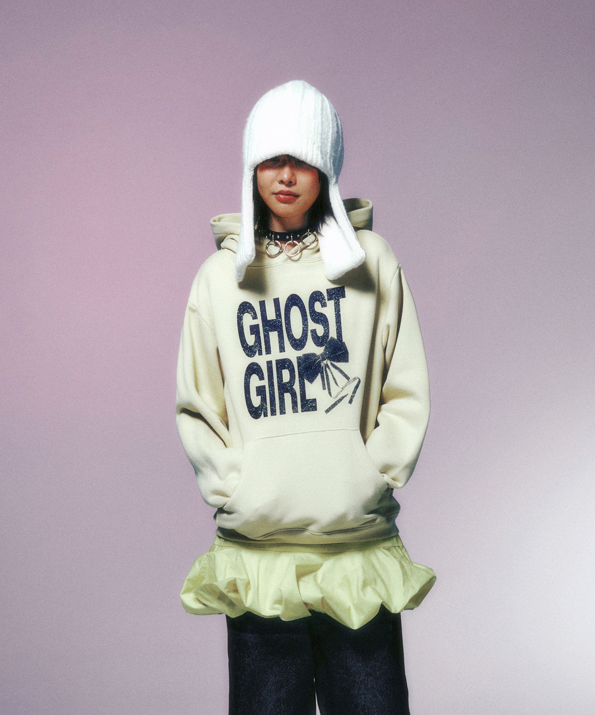 나이스고스트클럽(NICEGHOSTCLUB) GHOST GIRL RIBBON HOODIE_YELLOW(NG2EFUM408A)