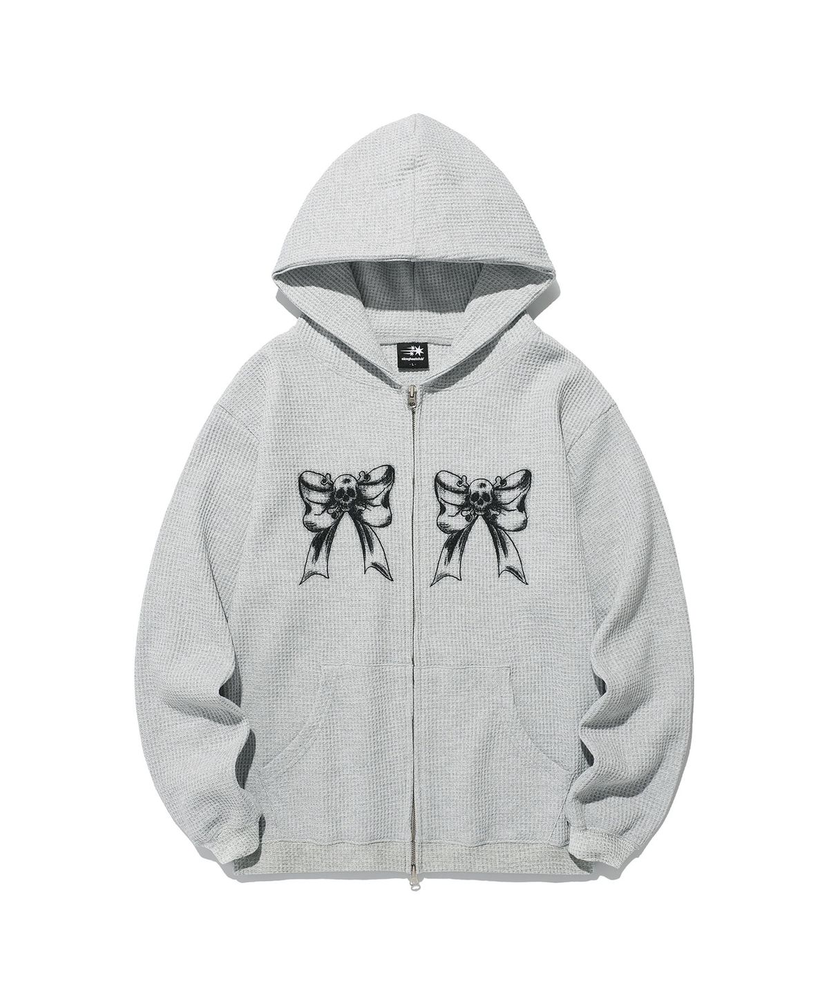 나이스고스트클럽(NICEGHOSTCLUB) SKULL RIBBON WAFFLE HOODIE ZIP UP_GREY(NG2EFUM482A)