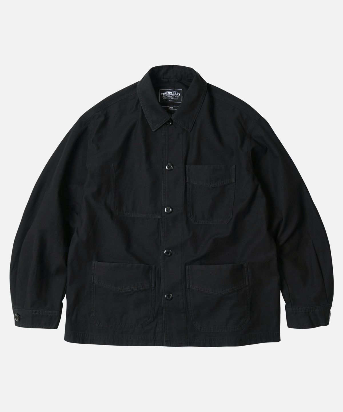 프리즘웍스(FRIZMWORKS) BACKSATIN FRENCH WORK JACKET _ BLACK