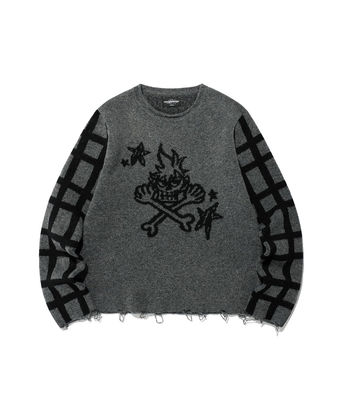 나이스고스트클럽(NICEGHOSTCLUB) SKULL CHECK L/S KNIT TEE_BLACK(NG2EFUK606A)