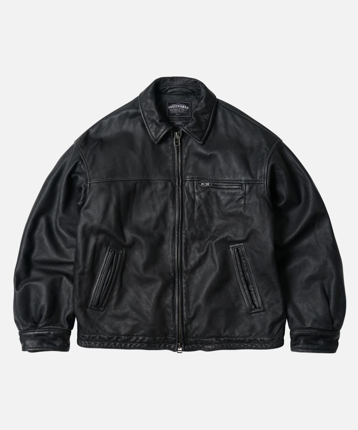 프리즘웍스(FRIZMWORKS) DESTROYED COWHIDE LEATHER JACKET _ WASHED BLACK