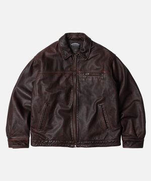 DESTROYED COWHIDE LEATHER JACKET _ WASHED BROWN