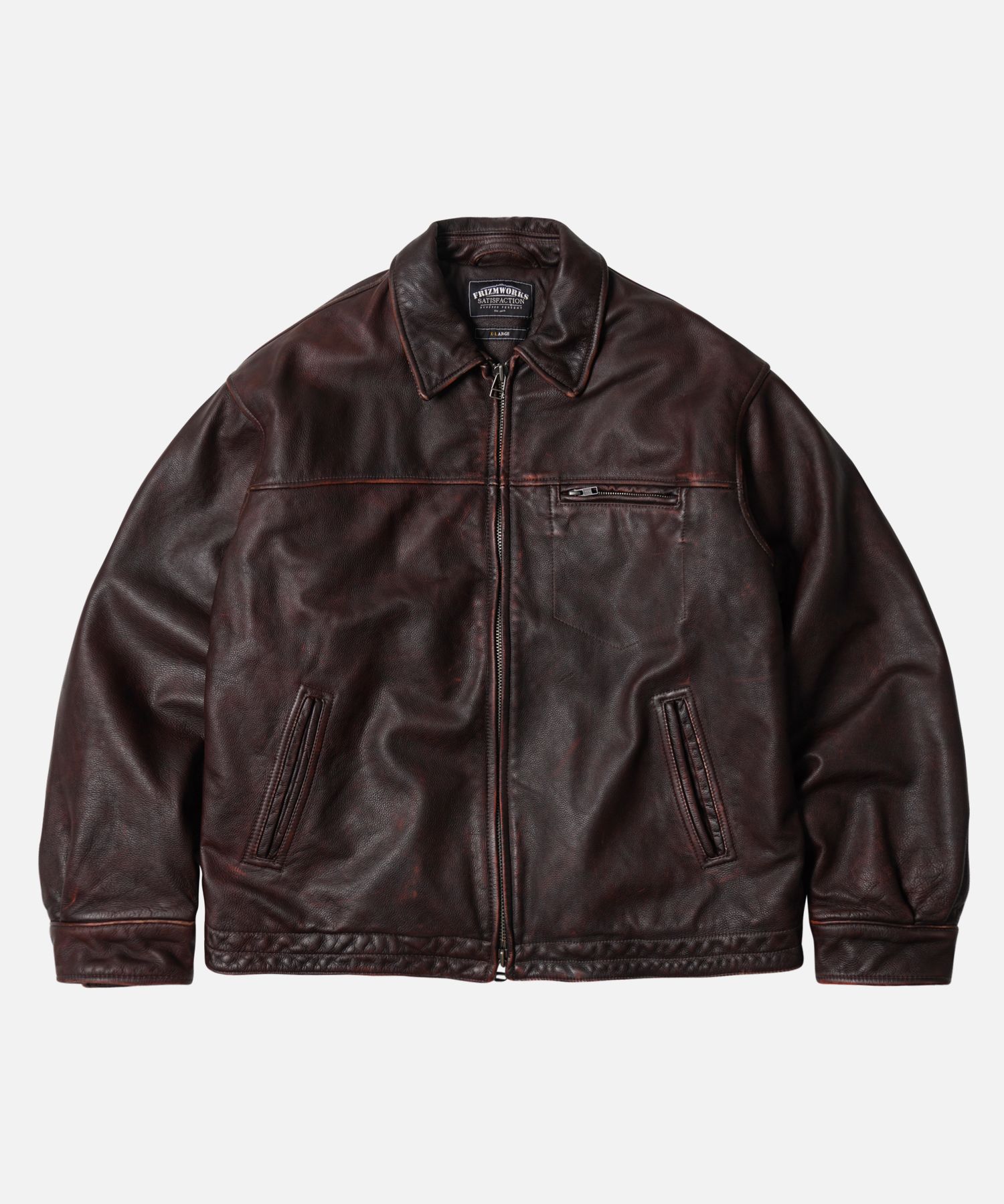 MUSINSA公式 | FRIZMWORKS DESTROYED COWHIDE LEATHER JACKET _ WASHED