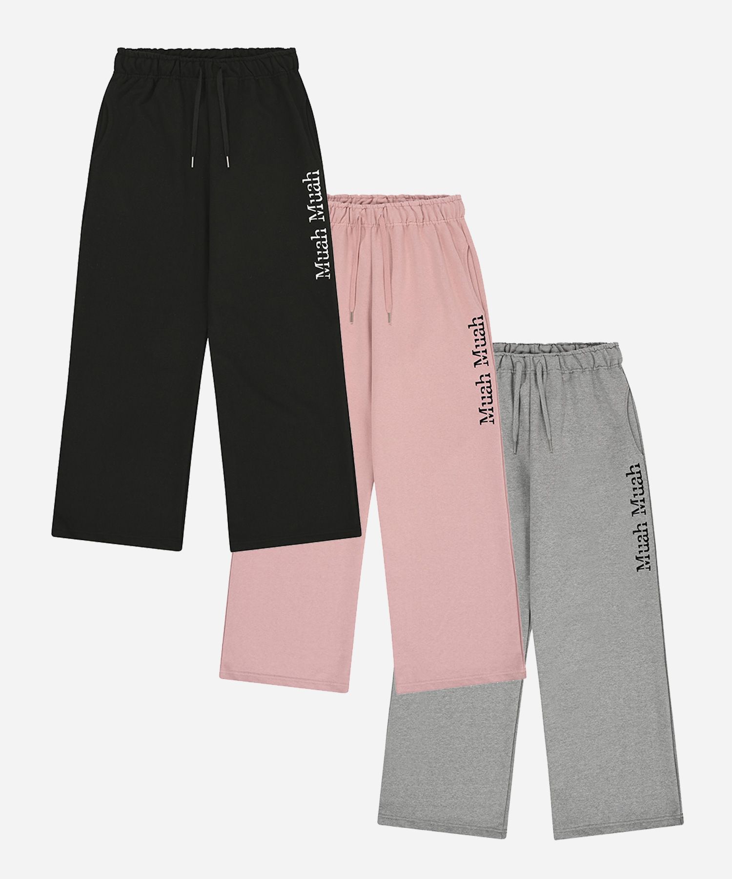 MUSINSA | MUAHMUAH [2PACK] Logo Stitch Wide Banding Pants