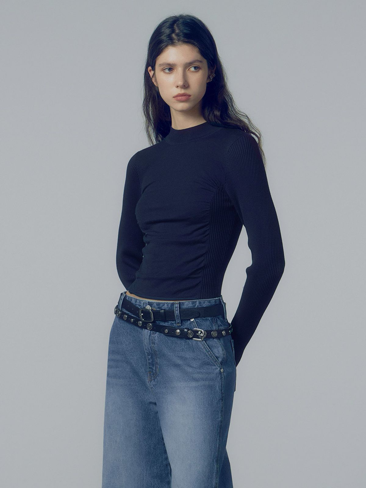 레이브(RAIVE) Shirring Slim Knit VK4AP150_4color