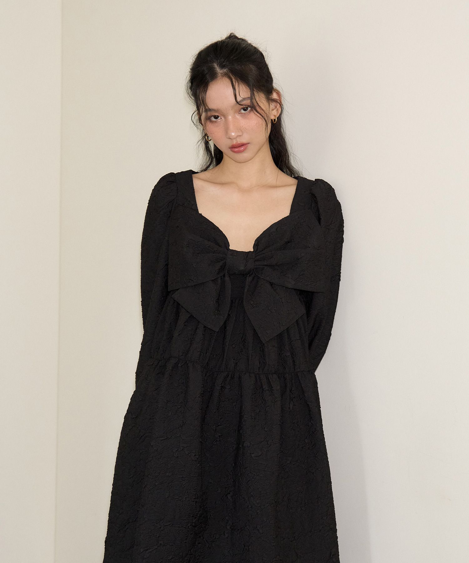 SALON DE YOHN ■ Ribbon Point Mini Dress MUSINSA | SALON DE YOHN Ribbon Point Mini Dress_ Black