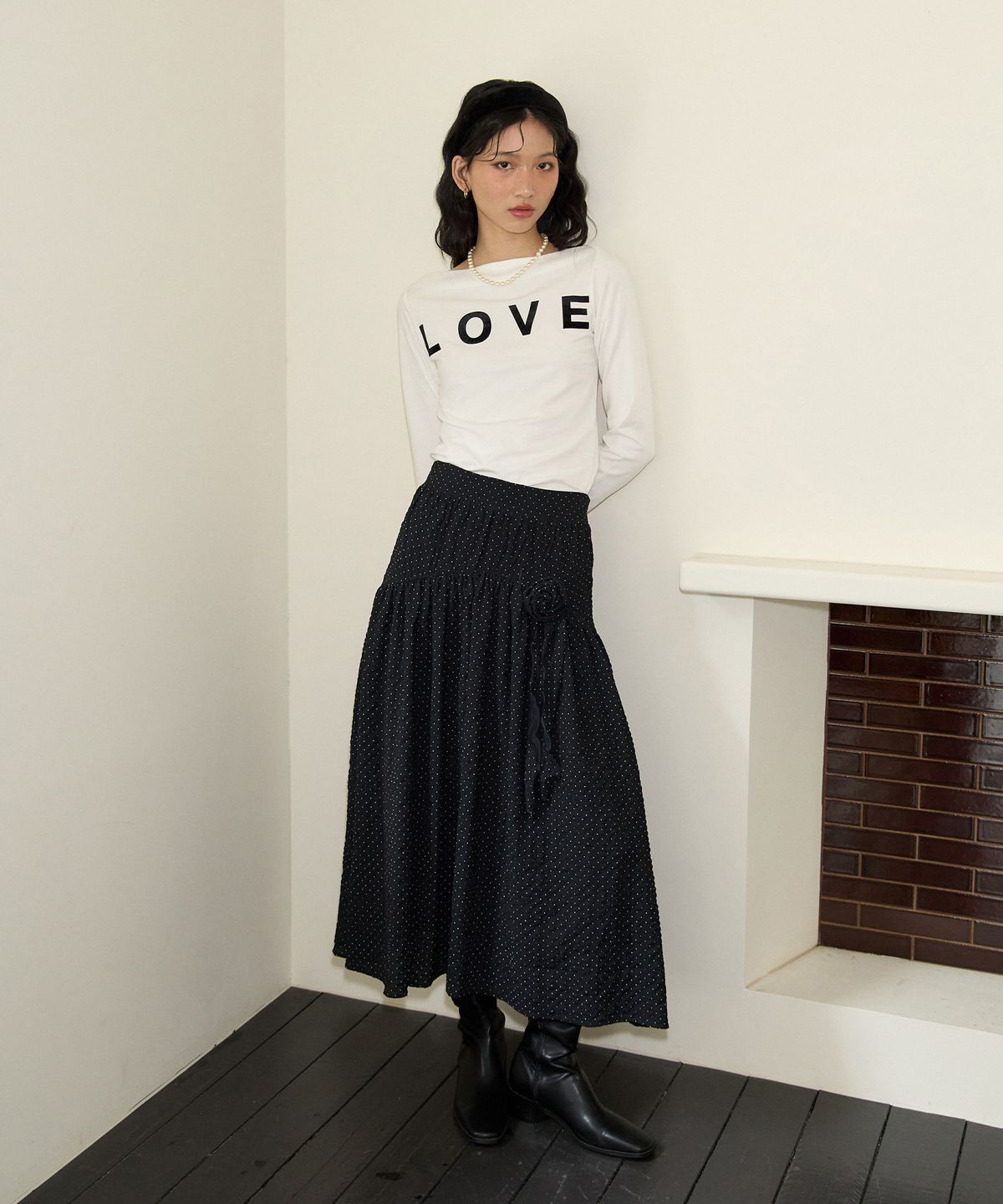 살롱 드 욘(SALON DE YOHN) Corsage Point Shirring Skirt_ Black