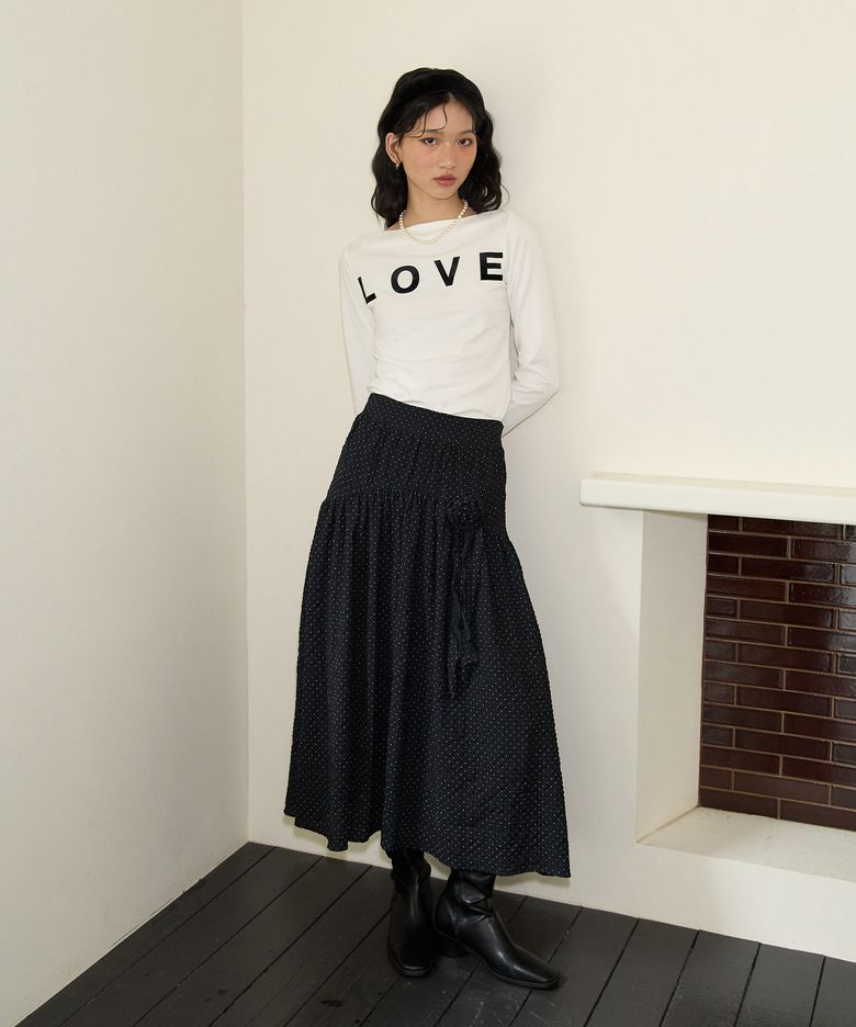 Corsage Point Shirring Skirt_ Black